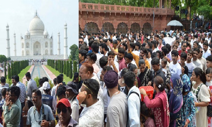 ताजमहल में पर्यटकों का सैलाब: धक्का-मुक्की से बिगड़ा माहौल, गर्मी से 5 सैलानियों की तबीयत खराब, व्यवस्थाएं चरमराईं